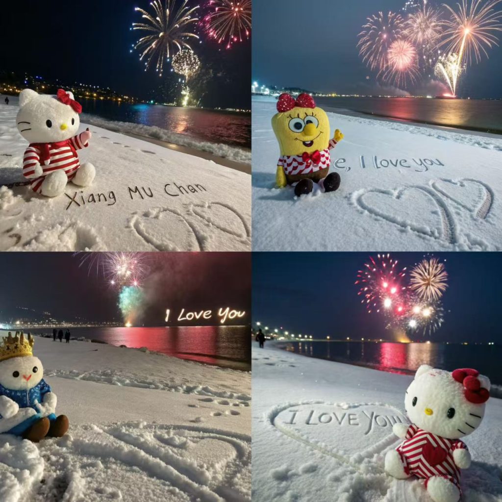图片[1]-【2024.12.05】AI HelloKitty雪地代写玩法，高需求AI定制雪地写字教程-朝晞项目网